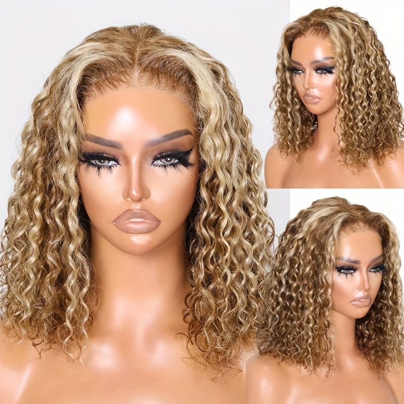UNICE Water Wave Short Bob Wigs Human Hair 7x5 HD Lace Pre Cut Lace Bye Bye Knots Glueless Wigs Bleached Knots Pre Plucked Hairline Put on and Go Beginner Wig for Women